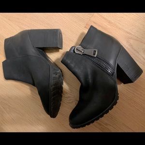 Black Leather high-heeled ankle boots